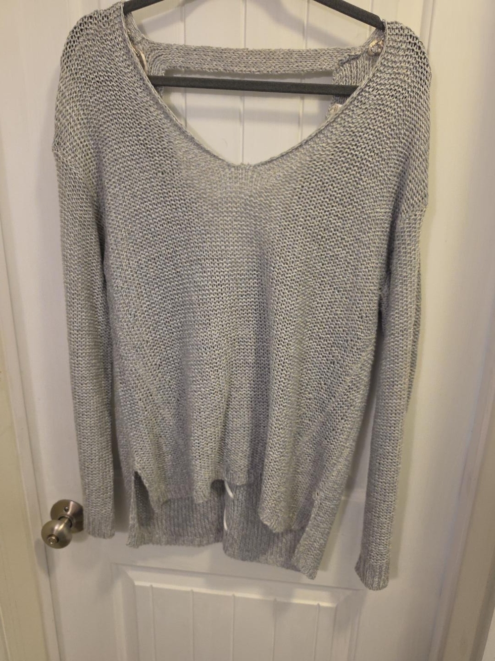 RD Style Gray Open-Knit Lace-Up Sweater Size L